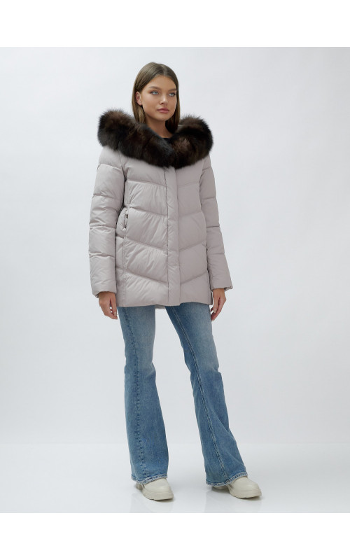 Женский зимний пуховик с мехом песца премиум-класса