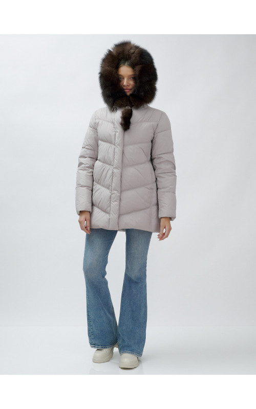 Женский зимний пуховик с мехом песца премиум-класса