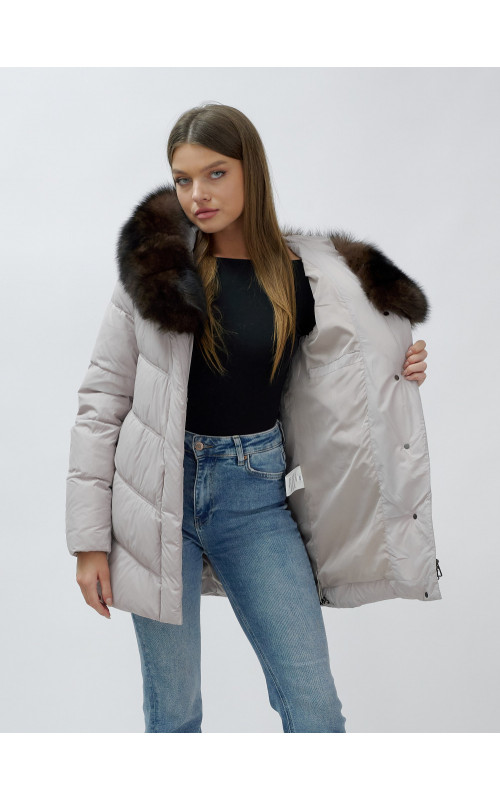 Женский зимний пуховик с мехом песца премиум-класса