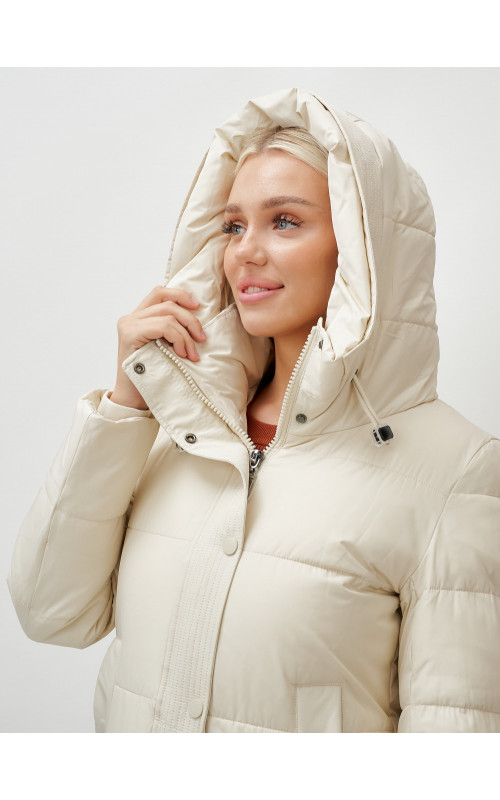 Длинный женский пуховик с капюшоном