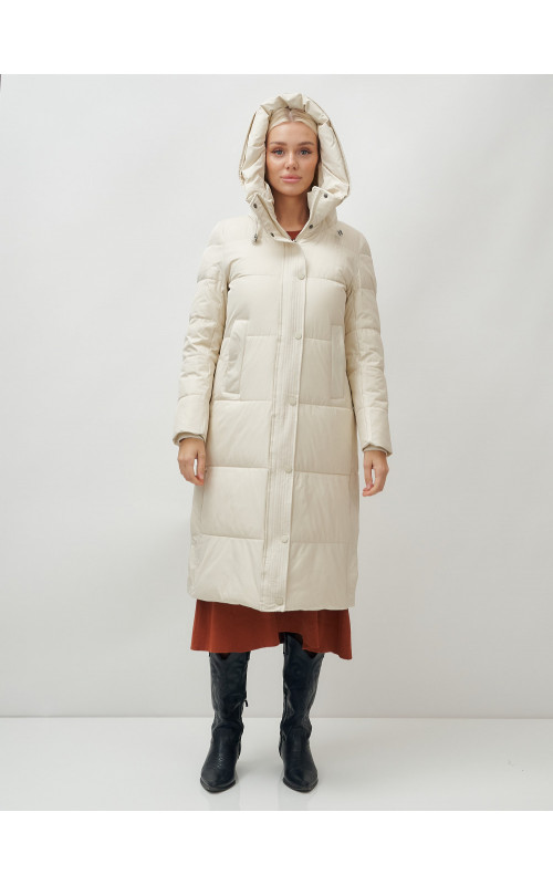Длинный женский пуховик с капюшоном