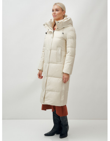 Длинный женский пуховик с капюшоном