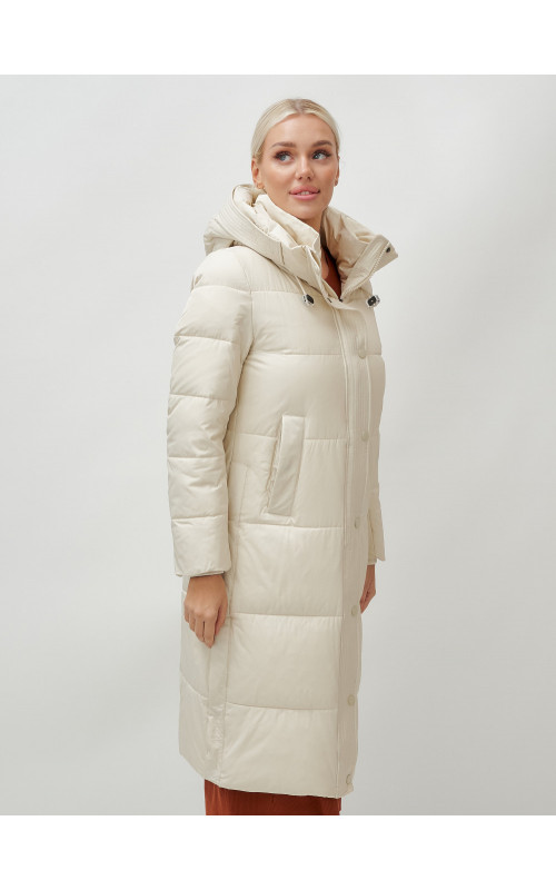 Длинный женский пуховик с капюшоном