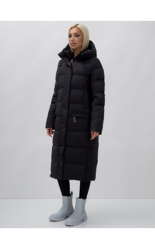 Длинный зимний пуховик с капюшоном для женщин