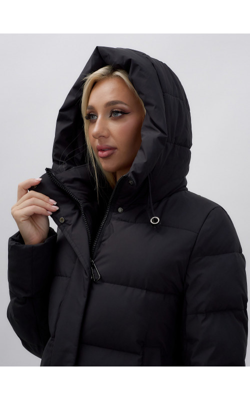 Длинный зимний пуховик с капюшоном для женщин
