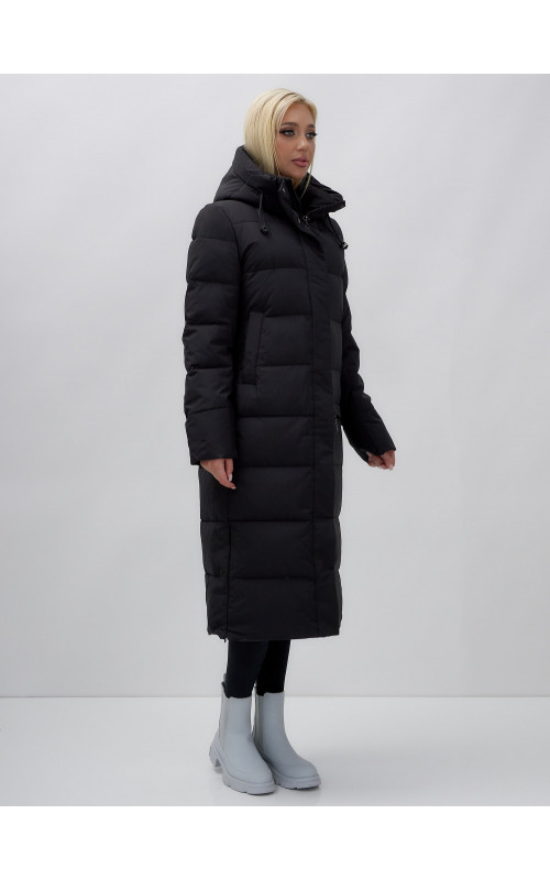 Длинный зимний пуховик с капюшоном для женщин