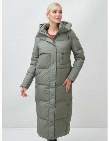 Длинный зимний пуховик с капюшоном для женщин