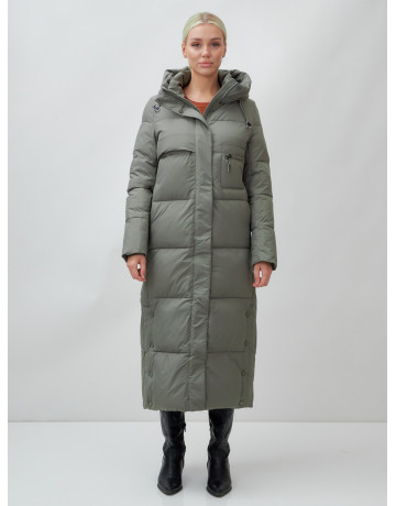 Длинный зимний пуховик с капюшоном для женщин