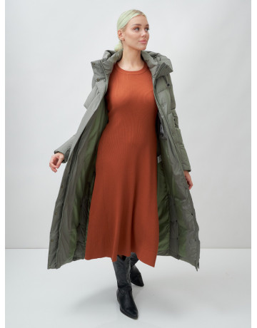 Длинный зимний пуховик с капюшоном для женщин