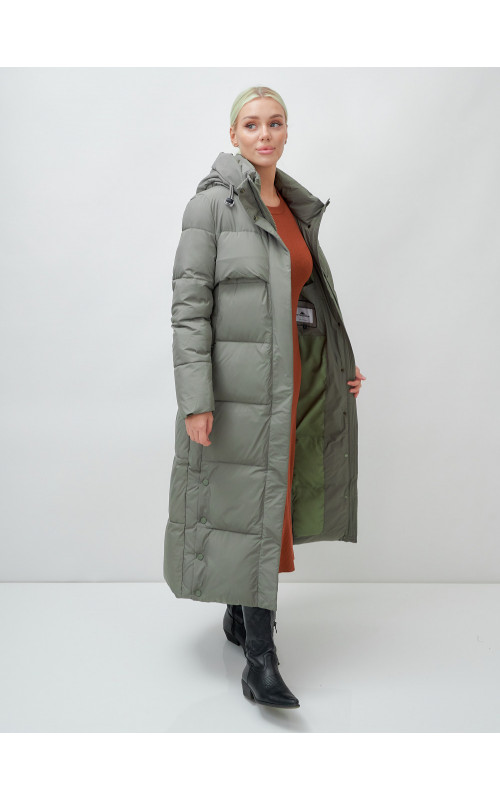 Длинный зимний пуховик с капюшоном для женщин