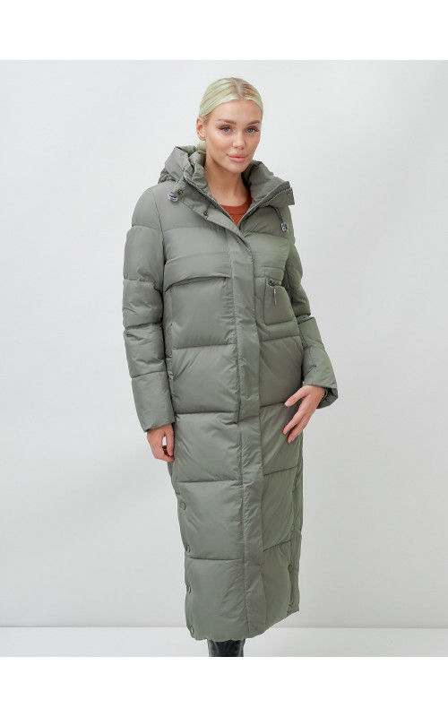 Длинный зимний пуховик с капюшоном для женщин