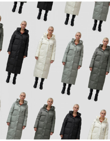 Длинный зимний пуховик с капюшоном для женщин