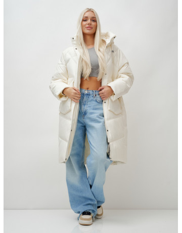 Длинный зимний пуховик с капюшоном «Летучая мышь» для женщин