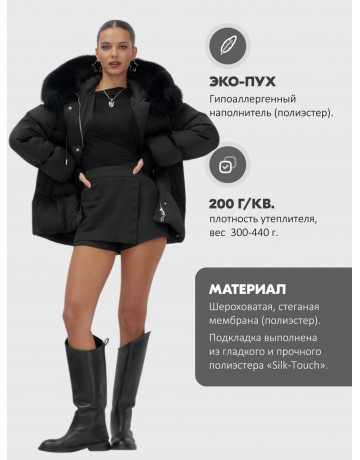 Женский зимний пуховик с мехом и капюшоном, чёрный.