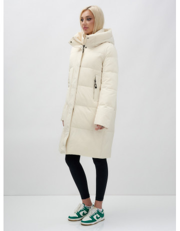 Тёплый женский пуховик с капюшоном до колена.