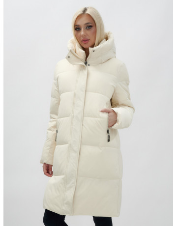 Тёплый женский пуховик с капюшоном до колена.