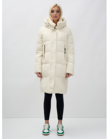 Тёплый женский пуховик с капюшоном до колена.