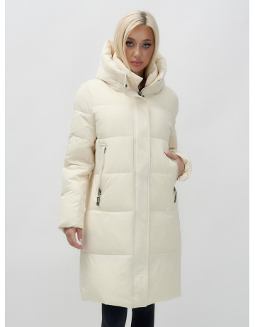 Тёплый женский пуховик с капюшоном до колена.