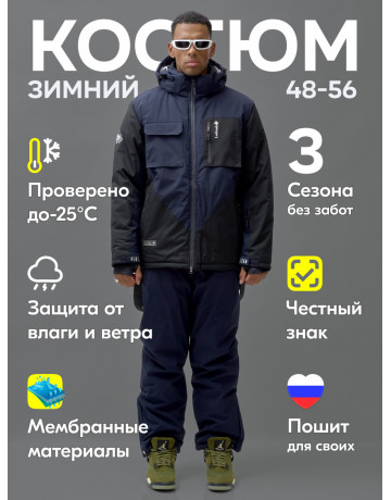 Мужской зимний горнолыжный костюм синего цвета