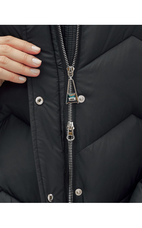 Пуховик для леди с защитой от влаги, песцовым мехом, чёрный.