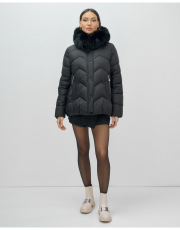Пуховик для леди с защитой от влаги, песцовым мехом, чёрный.