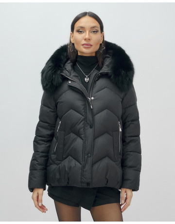 Пуховик для леди с защитой от влаги, песцовым мехом, чёрный.