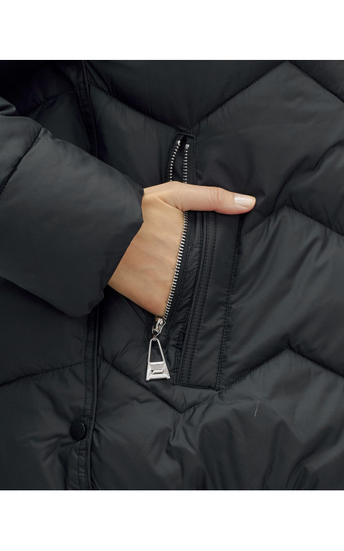 Пуховик для леди с защитой от влаги, песцовым мехом, чёрный.