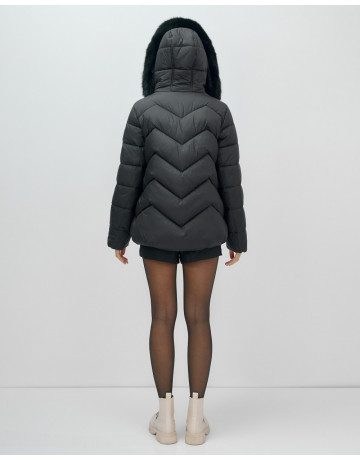 Пуховик для леди с защитой от влаги, песцовым мехом, чёрный.