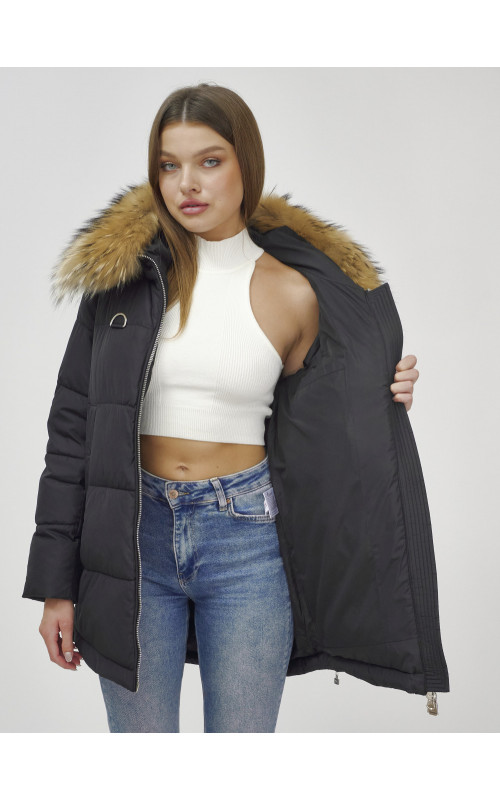 Женская зимняя куртка премиум-класса с мехом енота.