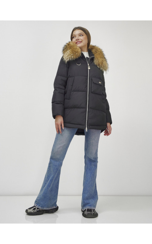Женская зимняя куртка премиум-класса с мехом енота.
