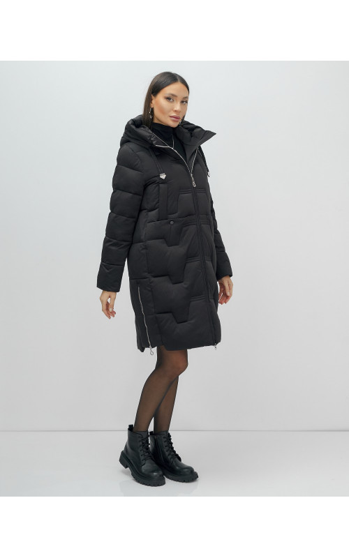 Женский длинный пуховик с капюшоном для зимы.