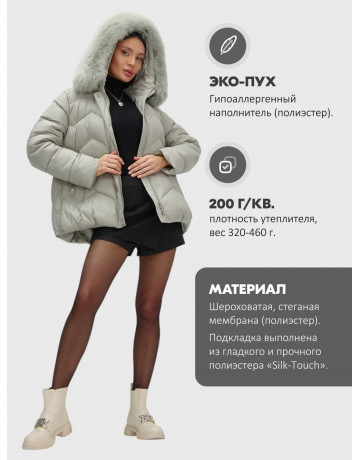 Женский зимний пуховик со мехом и капюшоном, светло-зелёный.