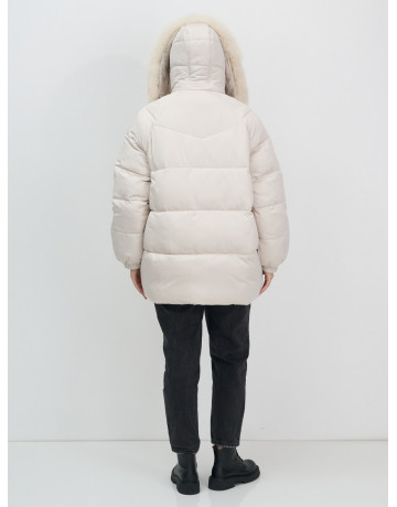 Пуховик с мехом песца, элегантный и стильный, для зимы 2025.