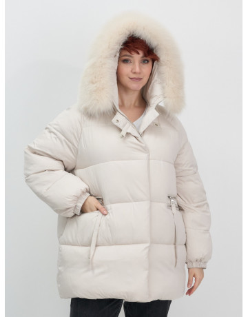 Пуховик с мехом песца, элегантный и стильный, для зимы 2025.