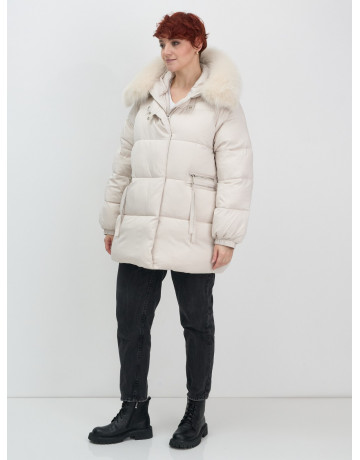 Пуховик с мехом песца, элегантный и стильный, для зимы 2025.