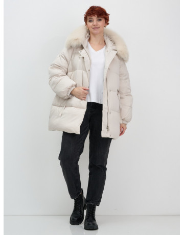 Пуховик с мехом песца, элегантный и стильный, для зимы 2025.