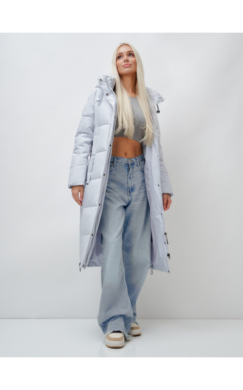 Длинный зимний пуховик с капюшоном для женщин