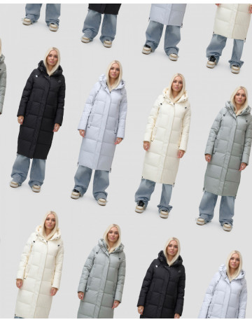 Длинный зимний пуховик с капюшоном для женщин