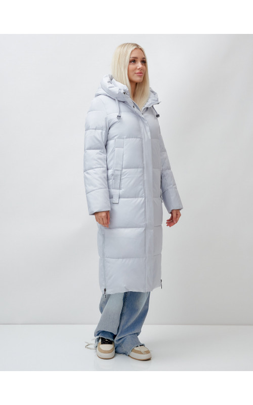 Длинный зимний пуховик с капюшоном для женщин