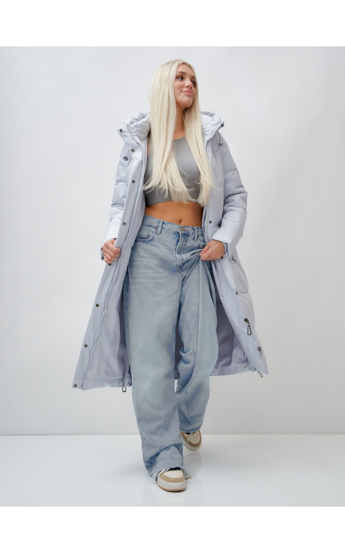 Длинный зимний пуховик с капюшоном для женщин