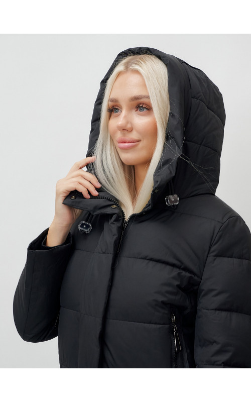 Длинный зимний пуховик с капюшоном для женщин