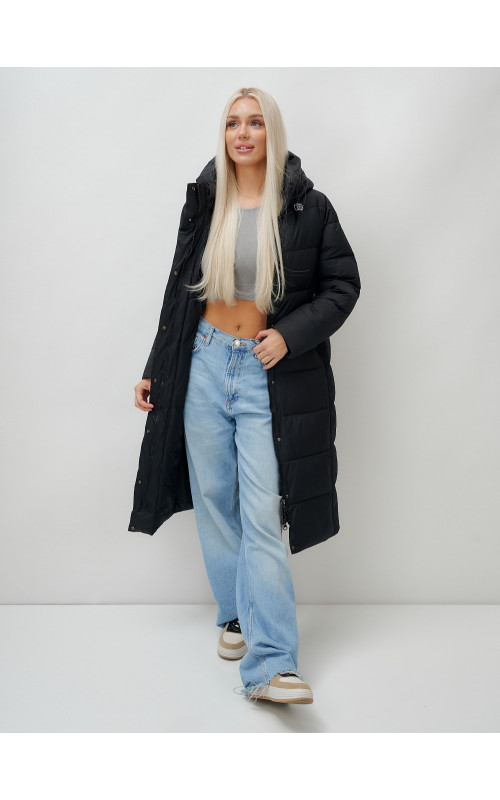 Длинный зимний пуховик с капюшоном для женщин