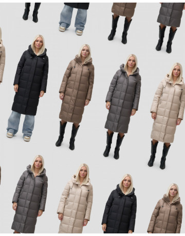 Длинный зимний пуховик с капюшоном для женщин