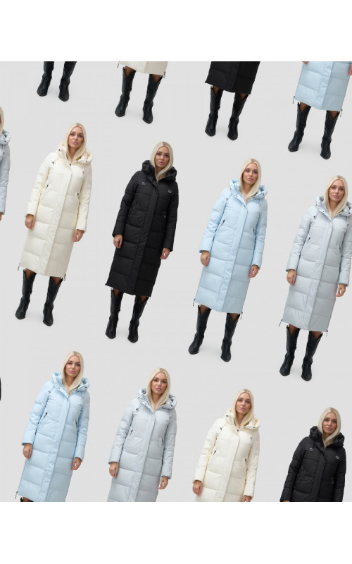 Длинный зимний пуховик с капюшоном для женщин