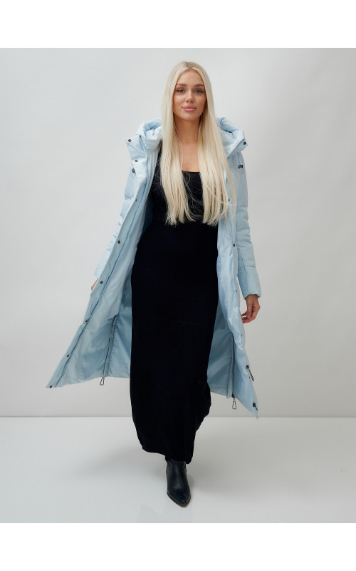 Длинный зимний пуховик с капюшоном для женщин