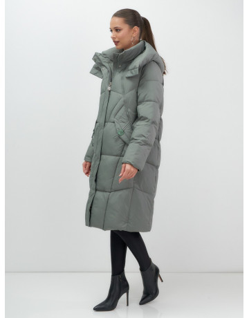 Длинный женский пуховик с капюшоном