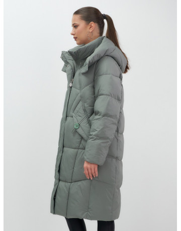 Длинный женский пуховик с капюшоном
