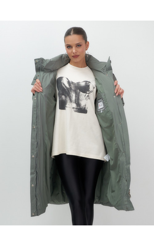 Длинный женский пуховик с капюшоном