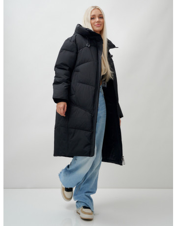 Длинный зимний пуховик с капюшоном для женщин