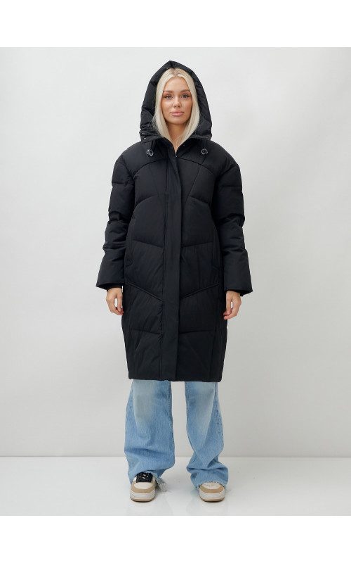 Длинный зимний пуховик с капюшоном для женщин